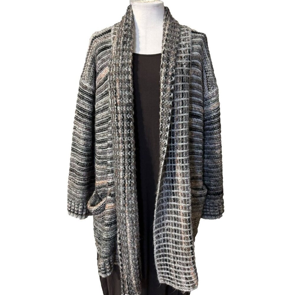 Anthropologie Cardigan Sweater Pink Gray Black M Medium Thick Alpaca Wool $180 - Picture 4 of 16